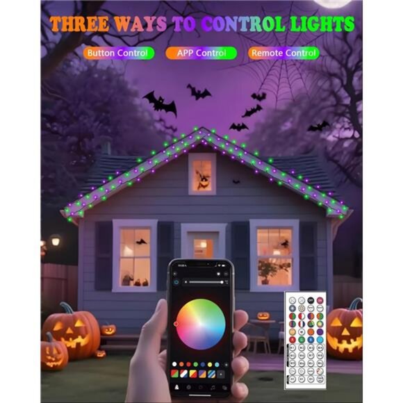 Smart Color Changing Halloween Lights, 2Pack 164FT 400LED Purple, Orange and - Picture 3 of 7